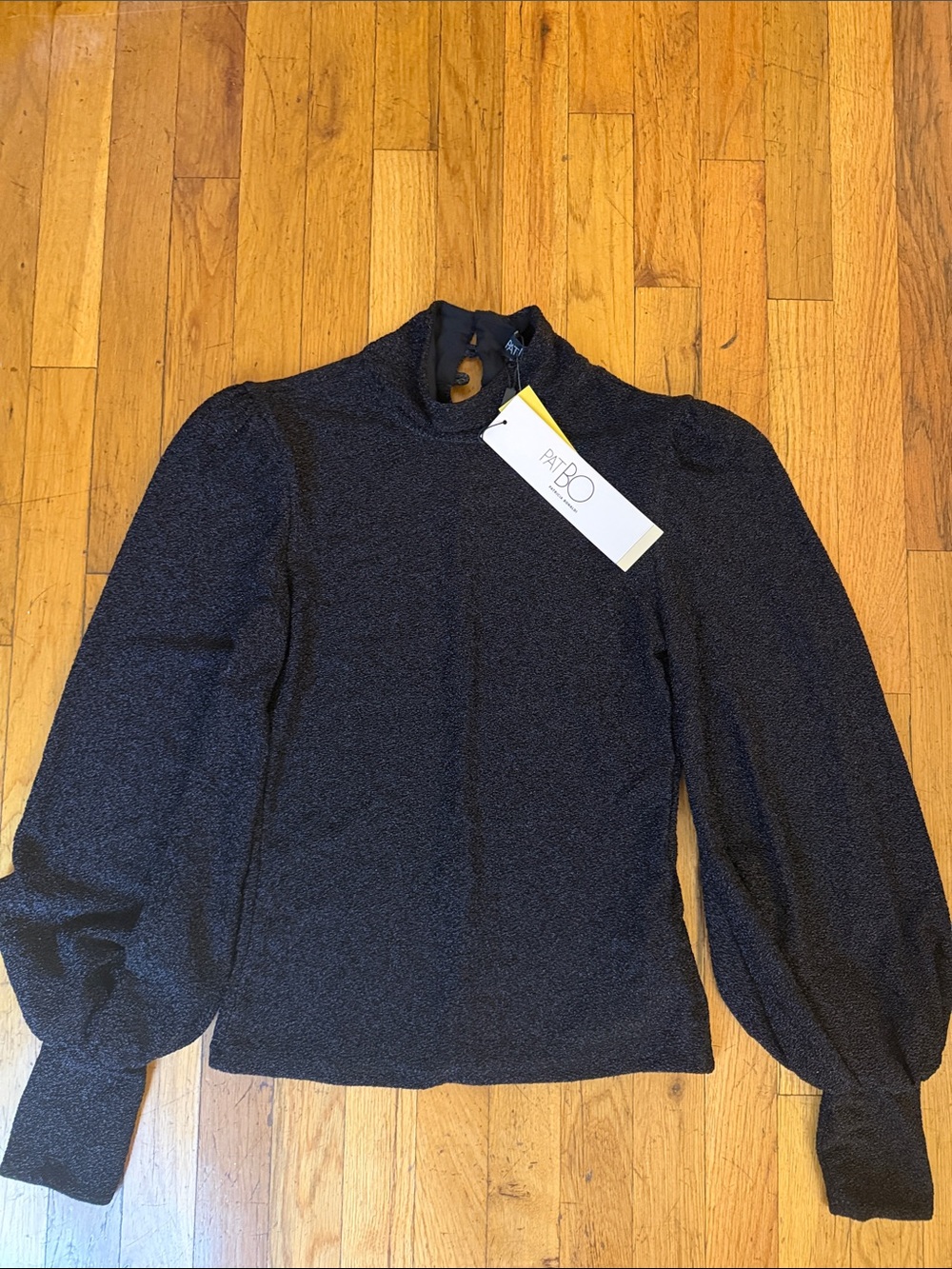 NWT PatBO Black Lurex Turtleneck Top
